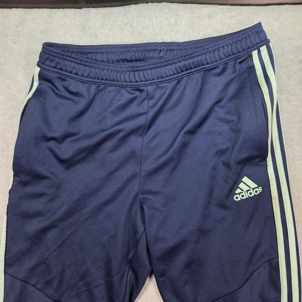 Adidas Track Pants Men Large Navy Blue Light Green Three Stripe Athletic Tapered - Picture 2 of 9